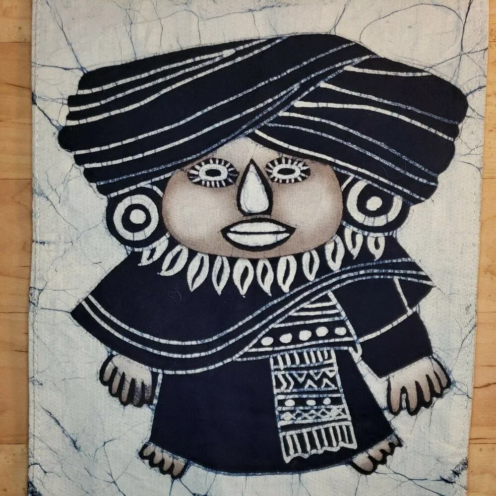 Vintage Batik Wall Hanging Pair Tapestry Bouyei Folk Art Tibetan Handmade Beaded